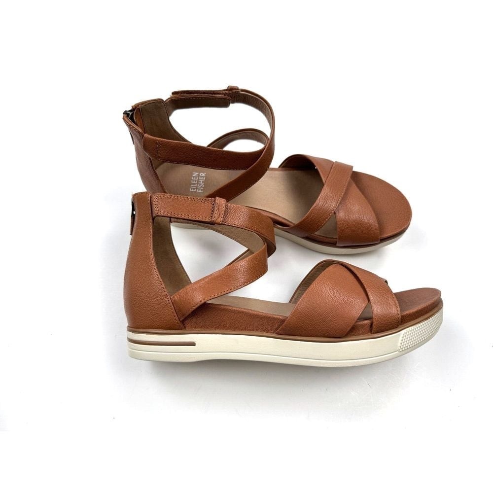 ✨3 for $50✨ Eileen Fisher Sally Leather Strappy Sandals, Camel / Tan, 6.5